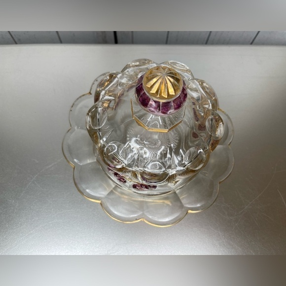 VTG EAPG Mosser Northwood Red Cherry Gold Glass Butter Cheese Dish Thumbprint - Picture 2 of 6